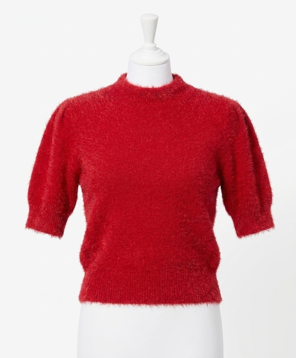 NEW BOBI mock neck puff sleeve sweater in red